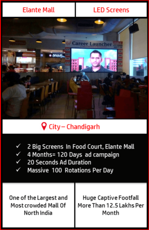 Advertise on 2 Big LED Screens Food Court, Elante Mall, Chandigarh