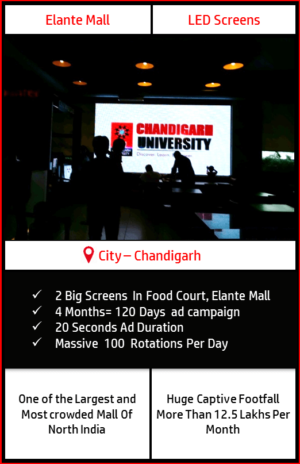 Advertise on 2 Big LED Screens Food Court, Elante Mall, Chandigarh