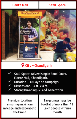 Stall space advertisement in Food court at Elante Mall, Chandigarh