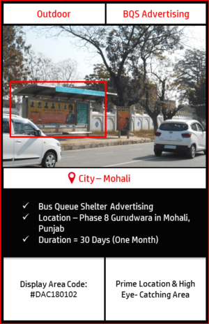 Bus Queue Shelter advertising at Phase 8 Gurudwara In Mohali, Punjab (Outdoor Hoarding and Billboard Advertising)