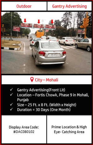 Gantry advertising at Fortis Chowk In Mohali, Punjab (Outdoor Hoarding and Billboard campaign)