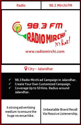 Radio Advertising on 98.3 Mirchi FM Jalandhar