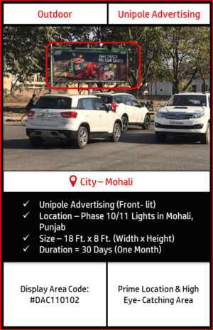 Unipole advertising at Phase 10-11 Lights in Mohali, Punjab(Outdoor Hoarding And Billboard Advertising)