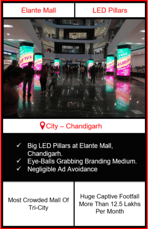 digital led pillars advertising in elante mall, led pillars advertising in elante mall, led pillars branding in elante mall, mall advertising, Digital LED Screen Outdoor Advertising in India