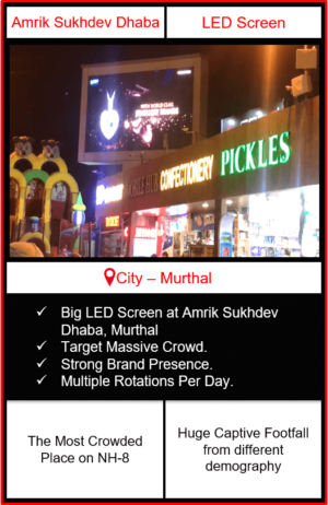 led screen advertising at amrik sukhdev dhaba, outdoor advertising in murthal, led screen advertising in murthal, Digital LED Screen Outdoor Advertising in India