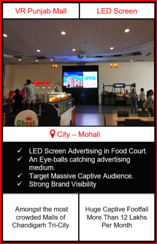 advertising in vr punjab mall, vr punjab mall advertising, led screen advertising in chandigarh, mall advertising, advertising in mall