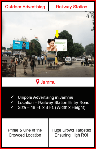 outdoor advertising in jammu, unipole advertising in jammu, railway station advertising in jammu