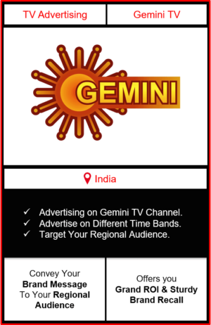 Advertising on gemini tv channel, advertising on gemini tv, advertising in gemini tv, Gemini TV Advertising, Gemini TV ad