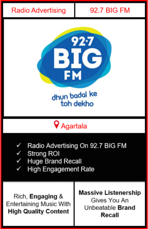 Radio Advertising in Agartala, advertising on radio in Agartala, radio ads in Agartala, advertising in Agartala, 92.7 BIG FM Advertising in Agartala