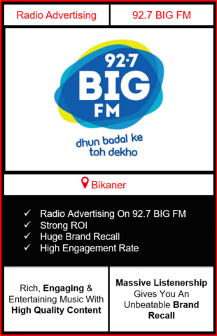 Radio Advertising in Bikaner, advertising on radio in Bikaner, radio ads in Bikaner, advertising in Bikaner, 92.7 BIG FM Advertising in Bikaner