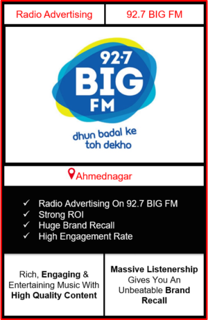 Radio Advertising in Ahmednagar, advertising on radio in Ahmednagar, radio ads in Ahmednagar, advertising in Ahmednagar, 92.7 BIG FM Advertising in Ahmednagar