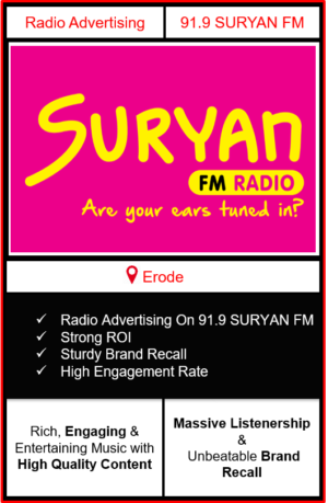 Radio Advertising in Erode, advertising on radio in Erode, radio ads in Erode, advertising in Erode, 91.9 SURYAN FM Advertising in Erode