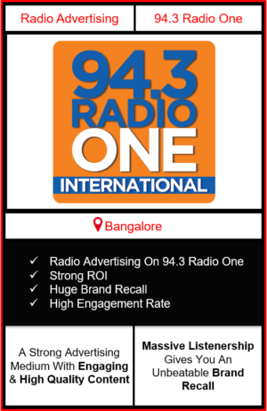 Radio Advertising in Bangalore, advertising on radio in Bangalore, radio ads in Bangalore, advertising in Bangalore, 94.3 RADIO ONE FM Advertising in Bangalore