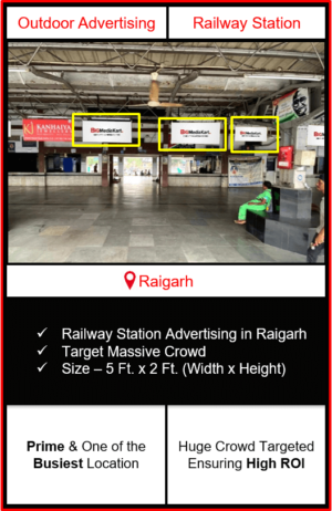 Advertising on raigarh railway station, advertising on railway station in raigarh Chhattisgarh, raigarh railway station branding, railway station advertising agency