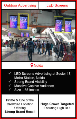 advertising on metro station, led screen advertising on metro station noida, advertising on sector 18 metro station, outdoor advertising in noida