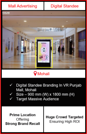 standee advertising in vr punjab mall, branding in vr punjab mall mohali, standee branding in vr punjab mall, advertising on standee in vr punjab mall