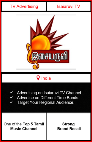 Isaiaruvi TV advertising, ad on Isaiaruvi TV, Isaiaruvi TV advertising agency