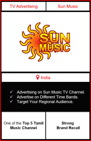 sun music advertising, advertising on sun music tv channel, ad on sun music, branding on sun music, sun music advertising agency