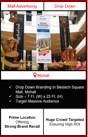 advertising in bestech sqaure mall, dropdown branding bestech mall mohali, advertising in bestech mall, advertising agency in mohali