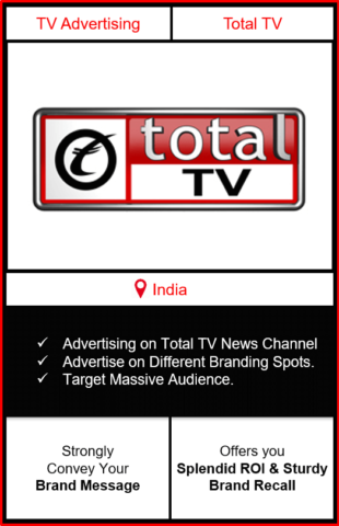 total tv advertising, advertising on total tv news channel, total tv branding