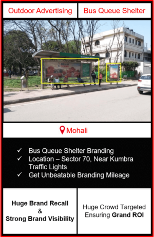Bus queue shelter advertising in Mohali, outdoor advertising in Mohali, bqs branding in Mohali, bus shelter advertising agency in mohali