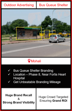 Bus queue shelter advertising in Mohali, outdoor advertising in Mohali, bqs branding in Mohali, bus shelter advertising agency in mohali