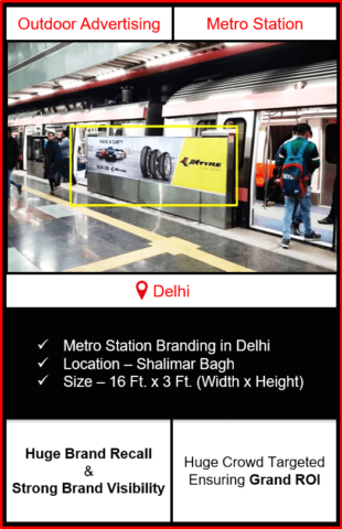 advertising on metro station, advertising on shalimar bagh metro station, metro station branding in delhi, delhi metro branding