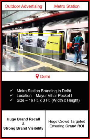 advertising on metro station, advertising on mayur vihar metro station, metro station branding in delhi, delhi metro branding