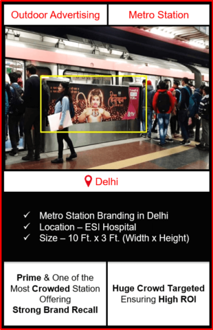 advertising on metro station, advertising on esi hospital metro station, metro station branding in delhi, delhi metro branding