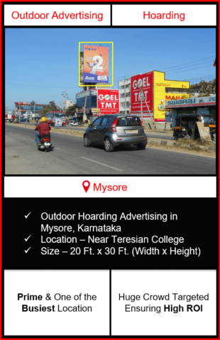 Outdoor hoarding advertising in Mysore, outdoor advertising in Mysore, hoarding advertising in Mysore, Mysore outdoor ads agency, advertising agency in Mysore, Karnataka