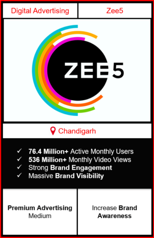 zee5 app advertising in Chandigarh, zee5 advertising, ads on zee5, how to advertise on zee5, zee5 branding in Chandigarh