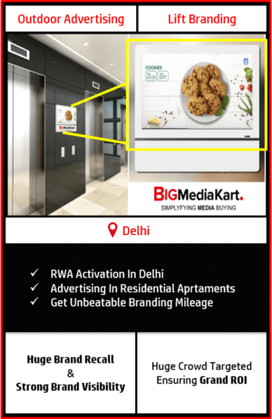 rwa activations in delhi, advertising in residential societies, digital screen lift branding in delhi, lift branding in residential societies in delhi, outdoor advertising in delhi