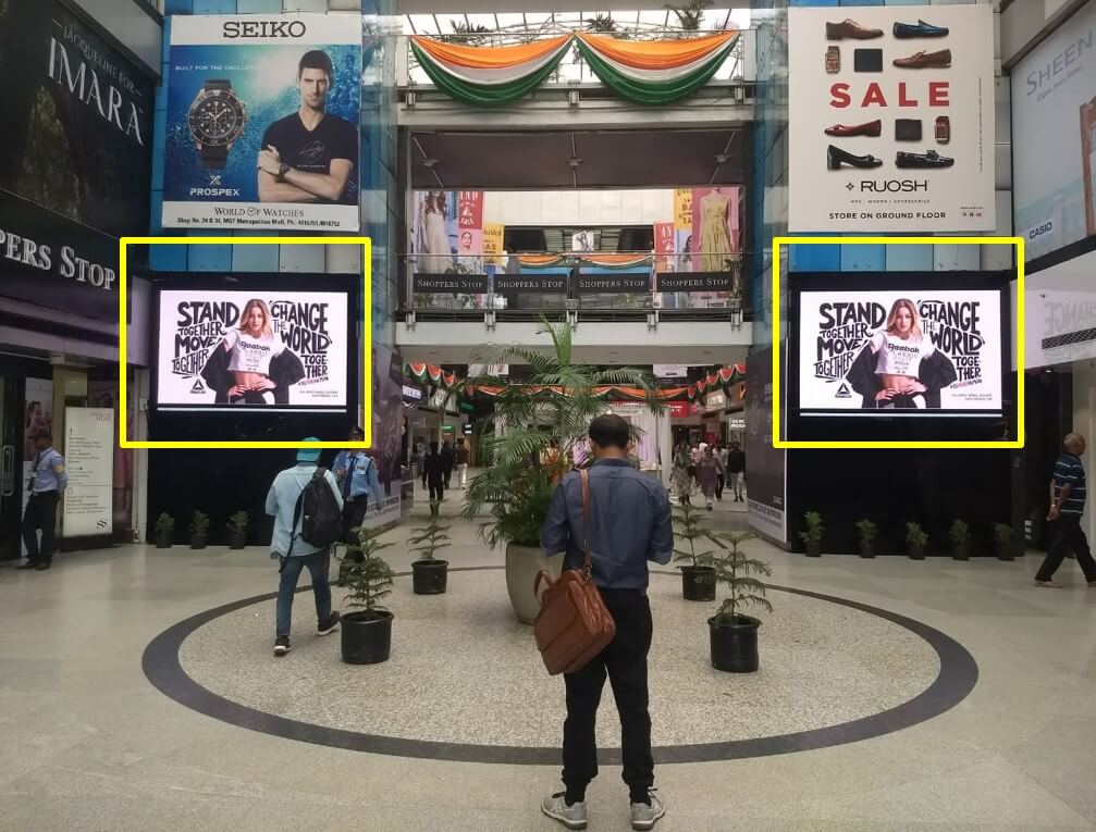 2 LED Screens Near Shoppers Stop Main Entrance & Kapoor Watches Entry Gates, MGF Mall, Gurugram