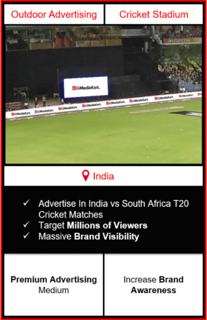 advertising in live cricket match in india, india vs south africa t20 match advertisement, onground cricket stadium advertising, live cricket match advertising in stadium, cricket match advertising agency in india