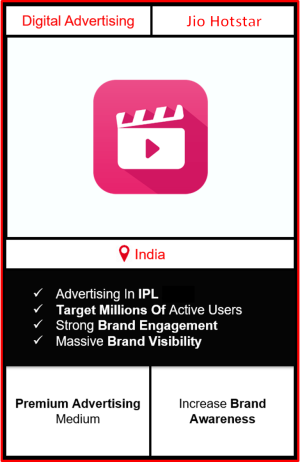 PL advertising on Jio Hotstar – Brand promotion during cricket matches for maximum audience reach in India