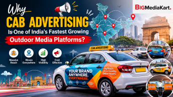 Cab Advertising in India by Big Media Kart showcasing branded taxi marketing for outdoor advertising, mobile brand visibility, and hyperlocal media promotion across metro and Tier-2 cities.