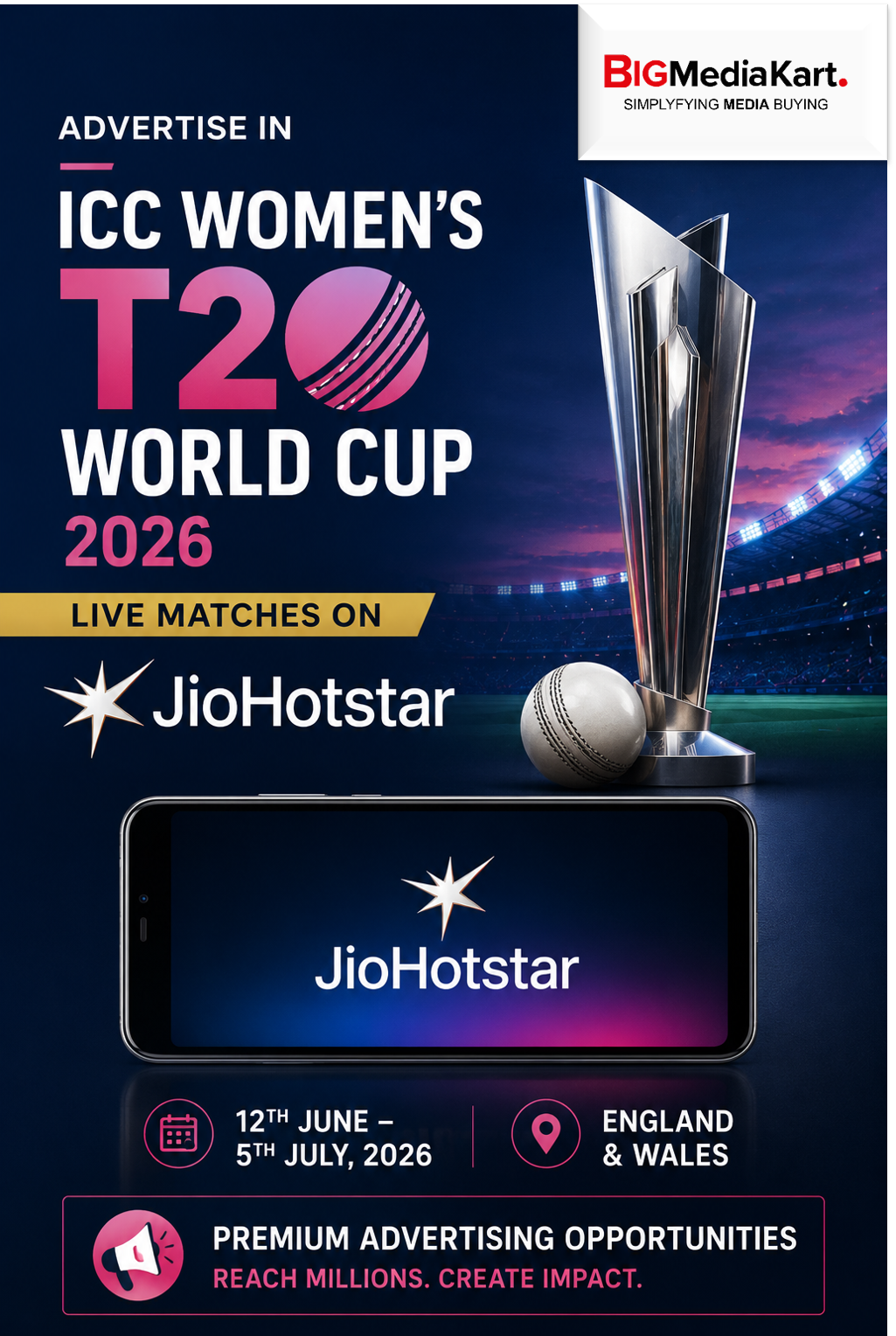 Advertising in ICC Women’s T20 World Cup 2026 on JioHotstar by Big Media Kart